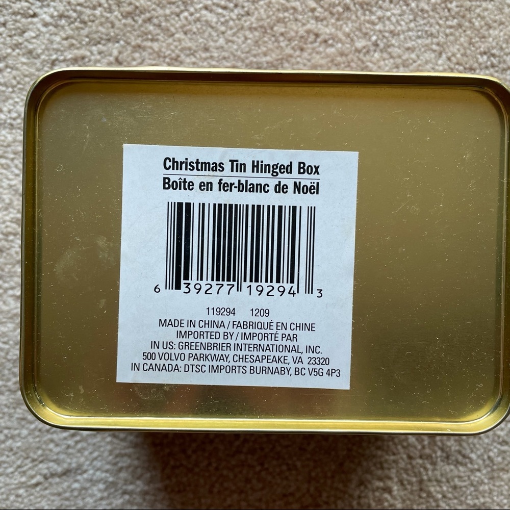 Christmas tin hinged box with cardinal - Picture 3 of 4